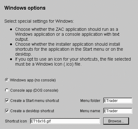 Setting Windows-specific options